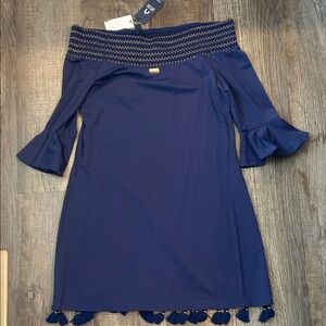 Cabana Life Navy Off-Shoulder Mini Dress